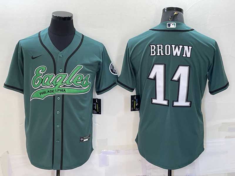 Men's Philadelphia Eagles #11 AJ Brown Green With Patch Cool Base Stitched Baseball Jersey,We sell and wholesale Men's Philadelphia Eagles #11 AJ Brown Green With Patch Cool Base Stitched Baseball Jersey on line form chian!
